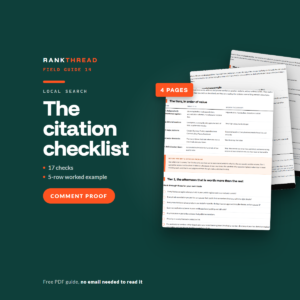 The citation checklist, a free RankThread PDF field guide, showing sample pages