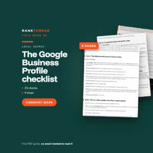 The Google Business Profile checklist cover The Google Business Profile checklist, a free RankThread PDF field guide, showing sample pages