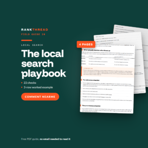 The local search playbook cover The local search playbook, a free RankThread PDF field guide, showing sample pages