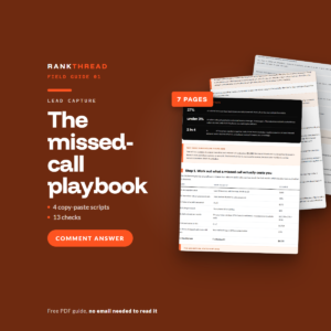 The missed-call playbook cover The missed-call playbook, a free RankThread PDF field guide, showing sample pages