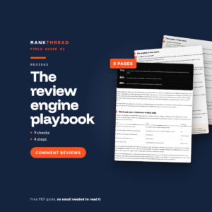 The review engine playbook cover The review engine playbook, a free RankThread PDF field guide, showing sample pages