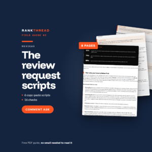 The review request scripts, a free RankThread PDF field guide, showing sample pages