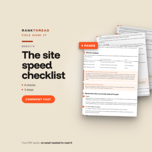 The site speed checklist cover The site speed checklist, a free RankThread PDF field guide, showing sample pages
