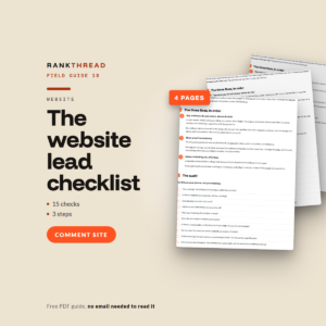 The website lead checklist, a free RankThread PDF field guide, showing sample pages