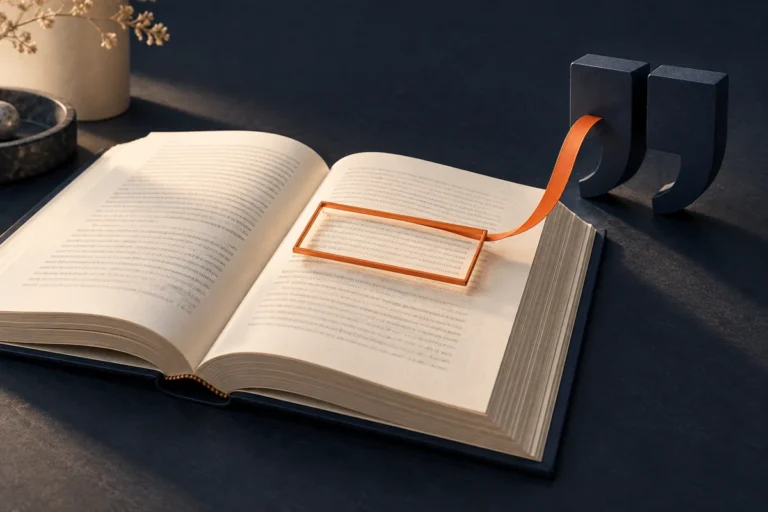 A framed passage connects a reference book to a quotation mark.